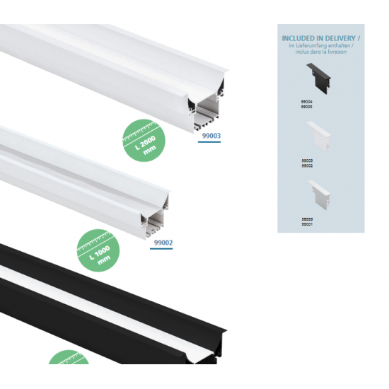 Алуминиев профил за LED лента за вграждане Recessed profile 3 65х45 1м дифузер опал бял