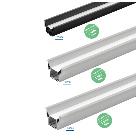 Алуминиев профил за LED лента за вграждане Recessed profile 3 65х45 1м дифузер опал бял