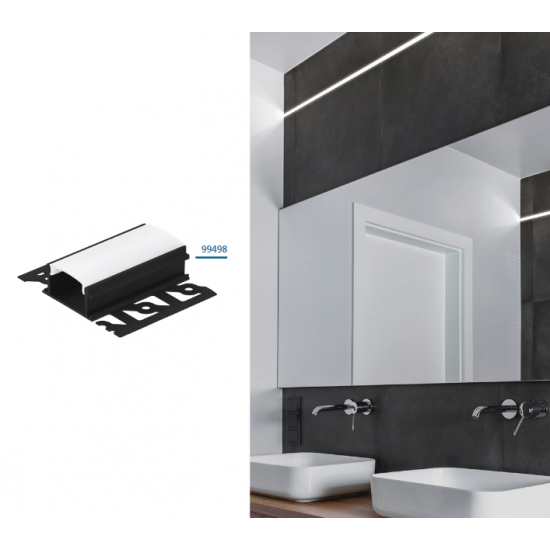 Алуминиев Т-профил за LED лента за вграждане Recessed profile 4 62х14 1м дифузер опал черен