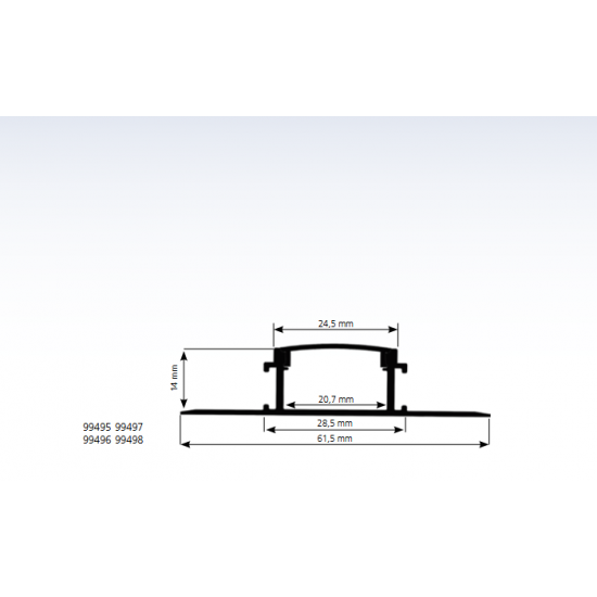 Алуминиев Т-профил за LED лента за вграждане Recessed profile 4 62х14 1м дифузер опал черен