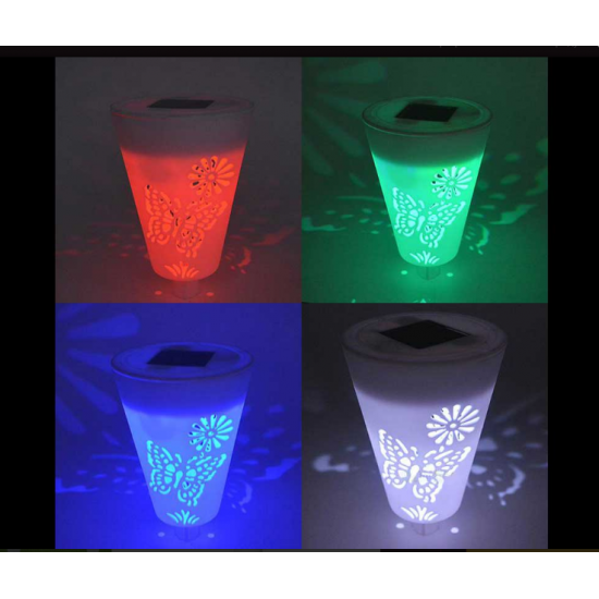 Соларна лампа LED 1х0.06W RGB пеперуда бяла