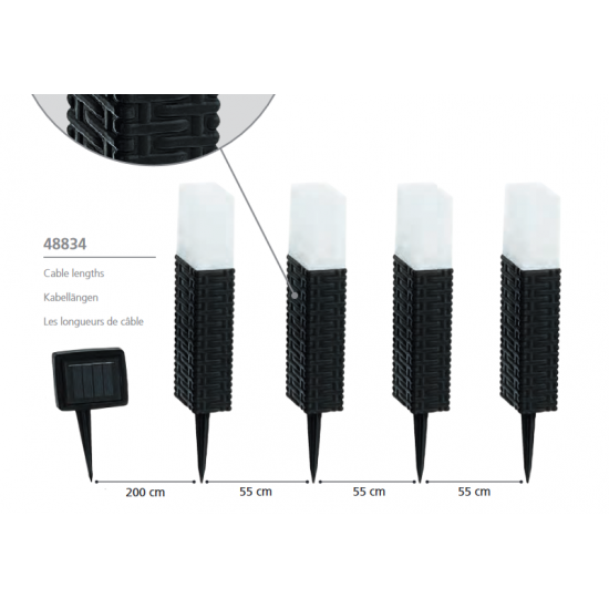 Соларни лампи комплект от 4 броя LED 4х0.06W 6400К 5х5см ратан черно-кафяво
