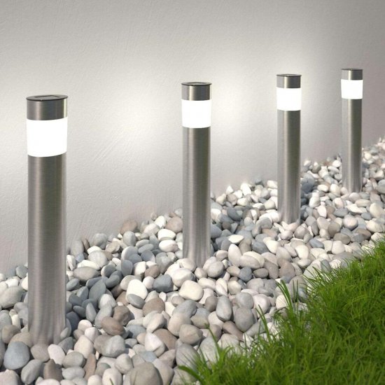 Соларни лампи комплект от 4 броя LED 4х0.06W 3000К ф6см мат хром