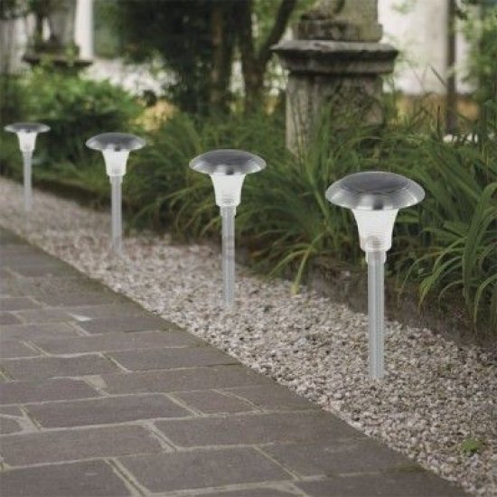 Соларни лампи комплект от 4 броя LED 4х0.06W 3000К ф12.5см мат хром