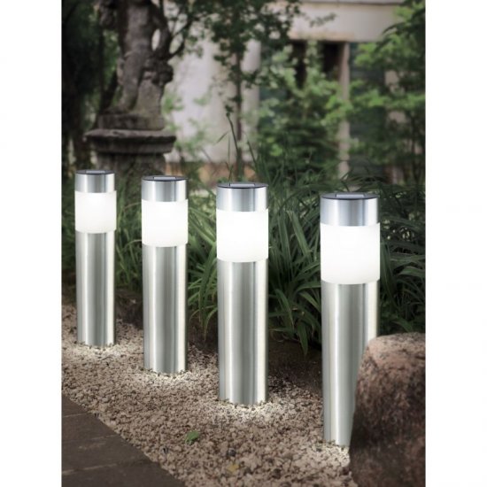 Соларни лампи комплект от 4 броя LED 4х0.06W 3000К ф6см мат хром