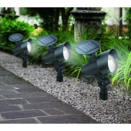 Соларни лампи комплект от 3 броя LED 3x 4х0.06W 3000К черни