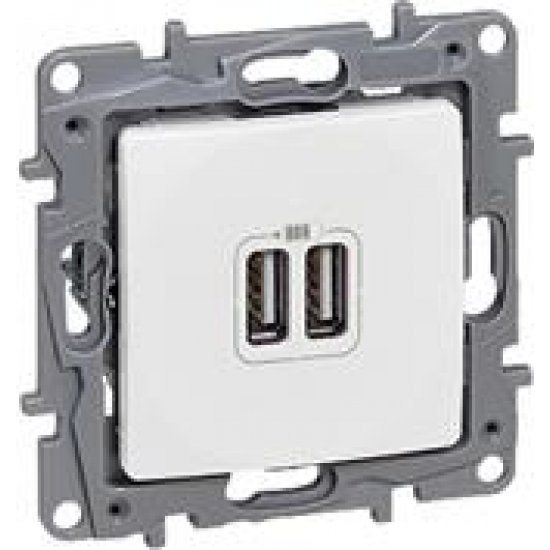 Розетка 2хUSB за зареждане тип А 5V 3A 12W серия NILOE бял