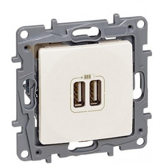 Розетка 2хUSB за зареждане тип А 5V 3A 12W серия NILOE крем