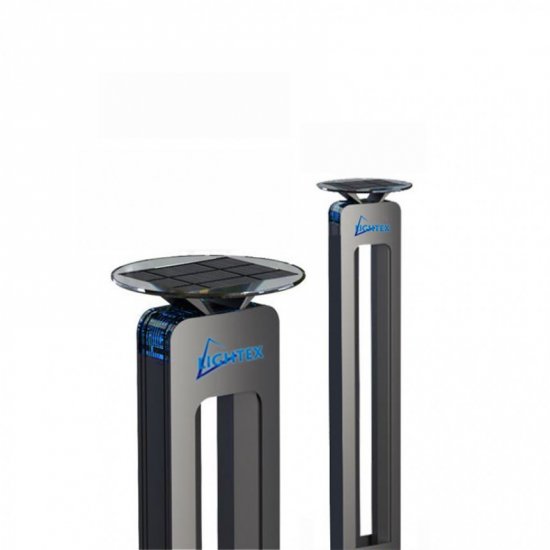 LED светещ стълб соларен 3W бяла светлина + 1W синя 400Lm IP65 + звуков сензор за промяна на цвета графит