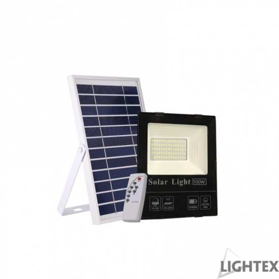LED соларен прожектор SMD 5730 100W 5000K 2500Lm IP65 черен + дистанционно управление