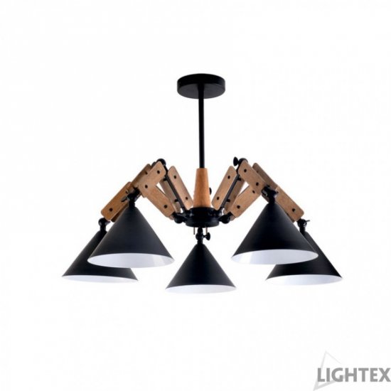 Полилей OFELIA 5xE27 max 5x10W LED черен + дърво