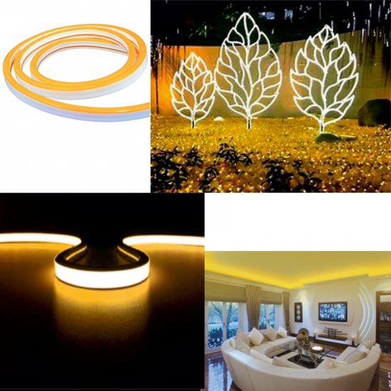 LED светещ кабел Neon flex 28х35 120LED/м жълт 6W/м 360Lm/м 6x12мм IP65 със захранване 5м