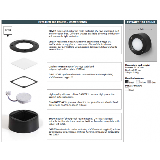 Фасаден осветител EXTRALETI 100 ROUND ST GX53 LED 3W 3-white 350Lm IP66 черен Fumagalli