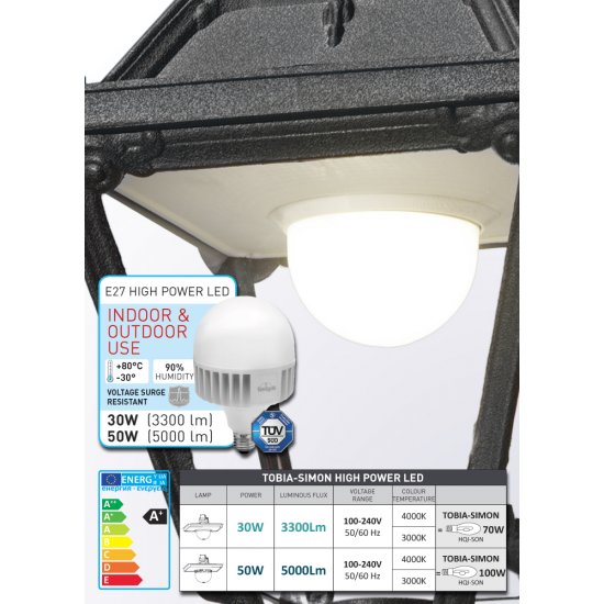 Градински стълб NEBO TOBIA Е27 IP55 + LED крушка 30W 4000K 3500Lm черен Fumagalli