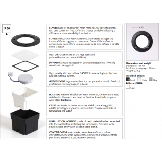 LED фасаден осветител EXTRALETI 100 ROUND ST 3W GX53 3-white 350Lm IP66 сив Fumagalli