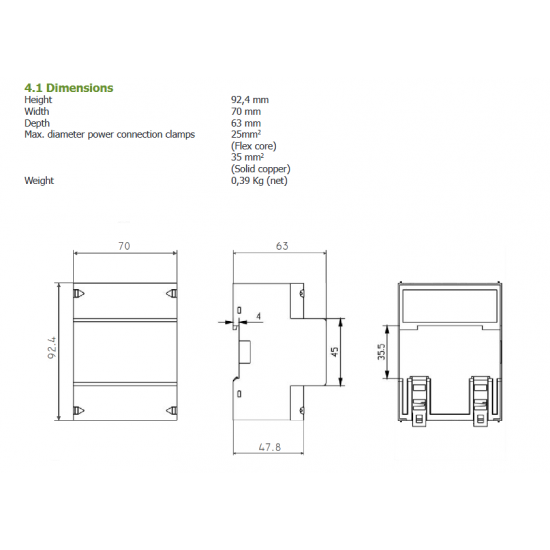 Трифазен смарт електромер за монтаж на DIN шина Ex9EMS 3P 4M 100A MB 2T 2-тарифен LCD дисплей Mbus модул