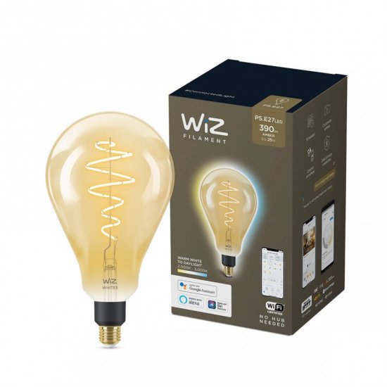 LED smart крушка WIZ Wi-Fi Philips Filament GOLD PS160 Е27 6.5W 3-white 2000-5000K 390Lm димируема CRI>90