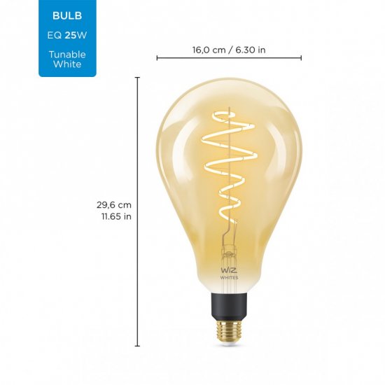 LED smart крушка WIZ Wi-Fi Philips Filament GOLD PS160 Е27 6.5W 3-white 2000-5000K 390Lm димируема CRI>90