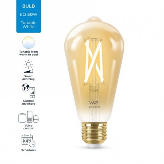 LED smart крушка WIZ Wi-Fi Philips Filament GOLD ST64 Е27 6.7W 3-white 640Lm димируема CRI>90