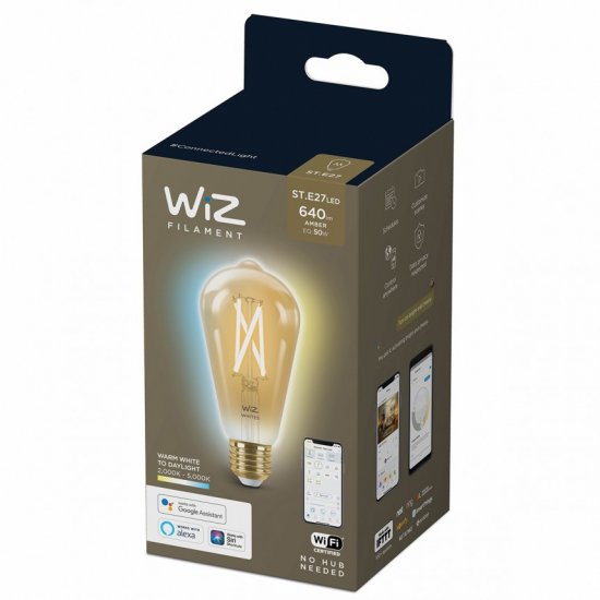 LED smart крушка WIZ Wi-Fi Philips Filament GOLD ST64 Е27 6.7W 3-white 640Lm димируема CRI>90