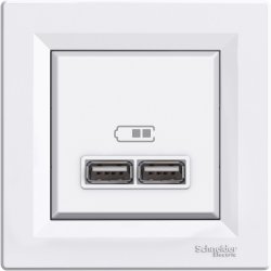 Розетка USB зарядно 2xUSB 2.0 port 5V DC max 2.1A серия Asfora бял