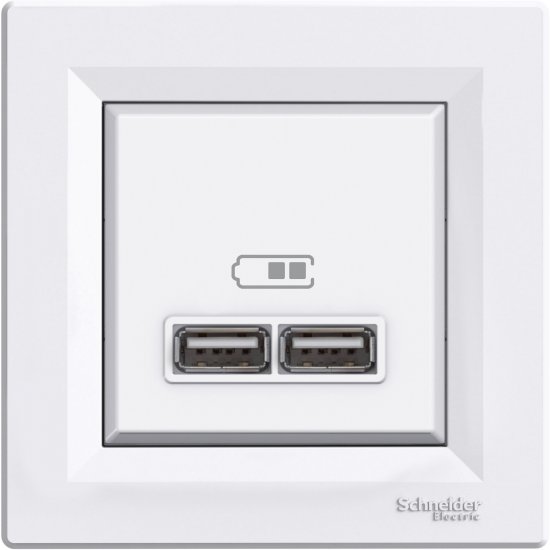 Розетка USB зарядно 2xUSB 2.0 port 5V DC max 2.1A серия Asfora бял