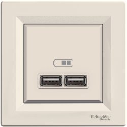 Розетка USB зарядно 2xUSB 2.0 port 5V DC max 2.1A серия Asfora крем