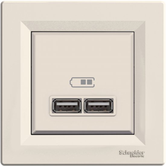 Розетка USB зарядно 2xUSB 2.0 port 5V DC max 2.1A серия Asfora крем