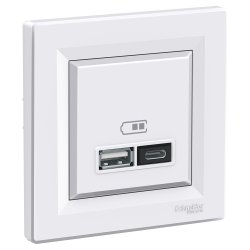 Розетка USB зарядно тип А+С 2xUSB 2.0 port 5V DC max 2.4A серия Asfora бяла