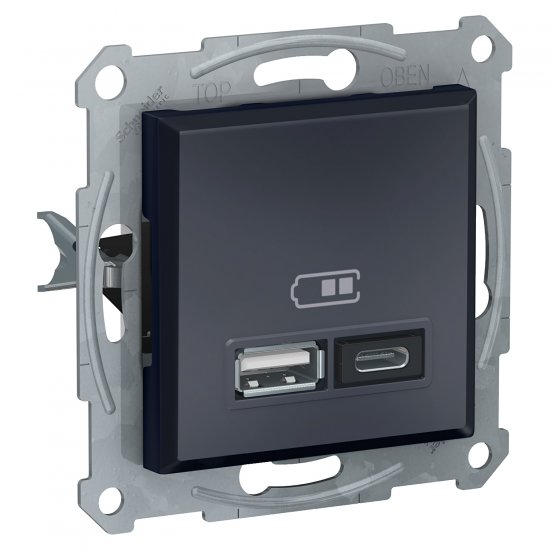 Механизъм розетка USB зарядно тип А+С 2xUSB 2.0 port 5V DC max 2.4A серия Asfora антрацит
