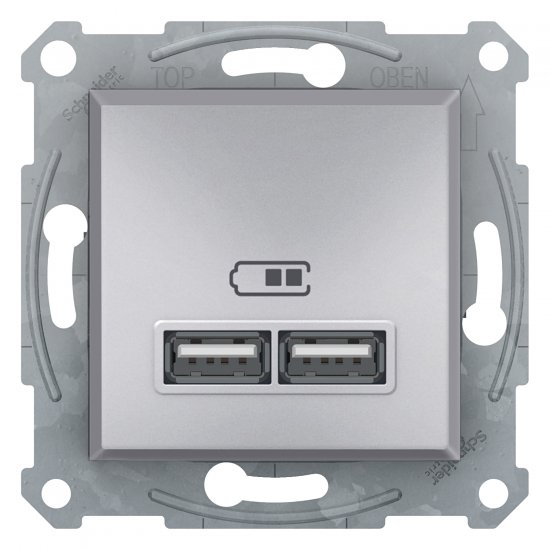 Механизъм розетка USB зарядно 2xUSB 2.0 port 5V DC max 2.1A серия Asfora алуминий