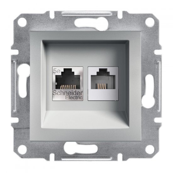 Механизъм розетка двойна компютър 1xCat5е RJ45 + телефон RJ12 серия Asfora алуминий
