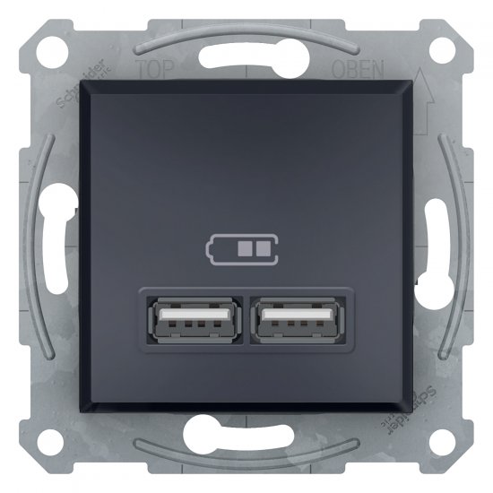 Механизъм розетка USB зарядно 2xUSB 2.0 port 5V DC max 2.1A серия Asfora антрацит