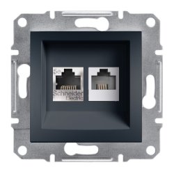 Механизъм розетка двойна компютър 1xCat5е RJ45 + телефон RJ12 серия Asfora антрацит