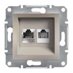 Механизъм розетка двойна компютър 1xCat5е RJ45 + телефон RJ12 серия Asfora бронз