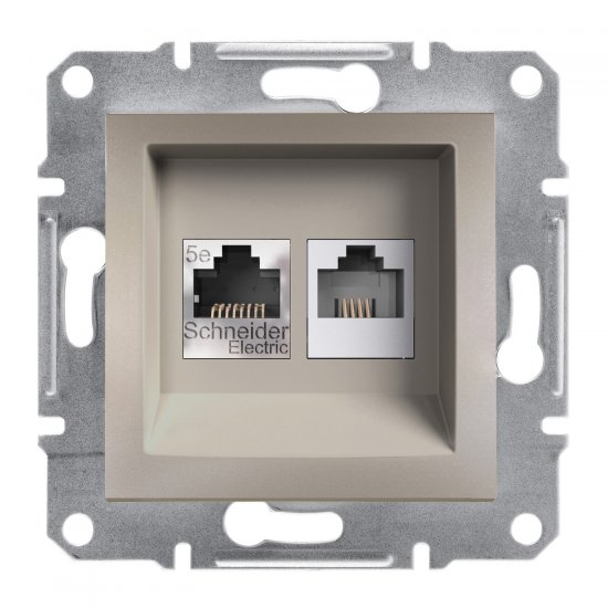 Механизъм розетка двойна компютър 1xCat5е RJ45 + телефон RJ12 серия Asfora бронз