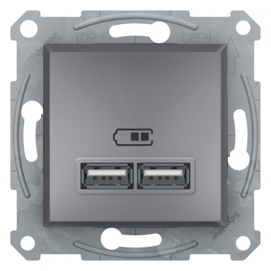 Механизъм розетка USB зарядно 2xUSB 2.0 port 5V DC max 2.1A серия Asfora стомана