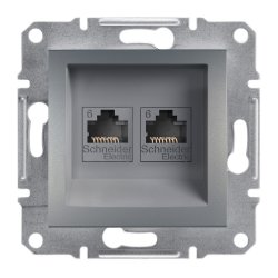 Механизъм розетка за компютър двойна 2хCat6 RJ45 UTP серия Asfora стомана