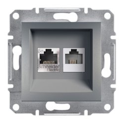 Механизъм розетка двойна компютър 1xCat5е RJ45 + телефон RJ12 серия Asfora стомана