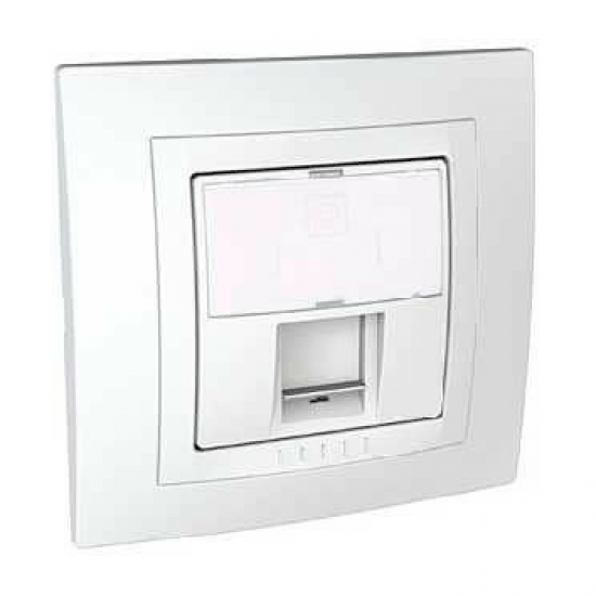 Unica - 1 сглобен RJ45 излаз (S-One) - 2 m - Cat.5e UTP - бял/бял
