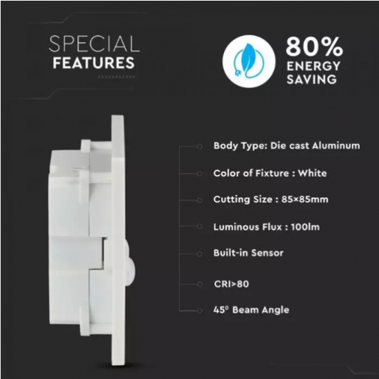 LED луна за стена VT-8035 3W 4000К 100Lm бяла със сензор