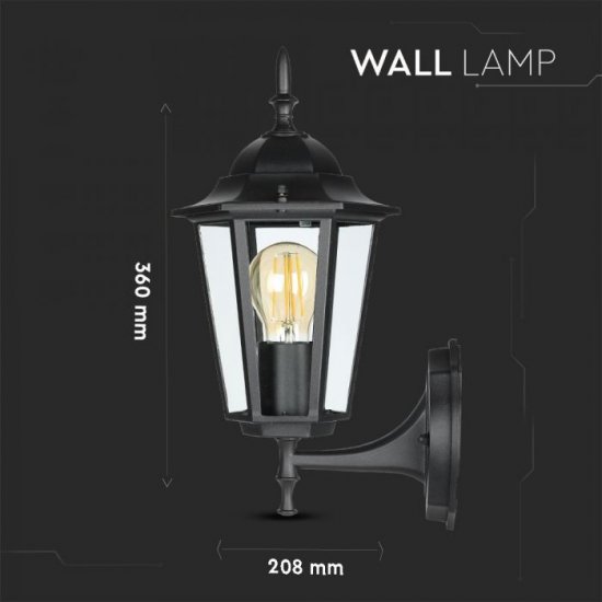 Градински фенер стенен VT-749 Е27 max 60W IP44 черен