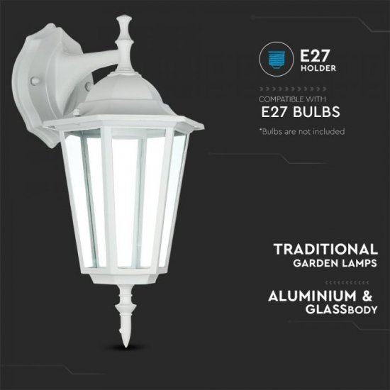 Градински фенер стенен VT-750 Е27 max 60W IP44 бял