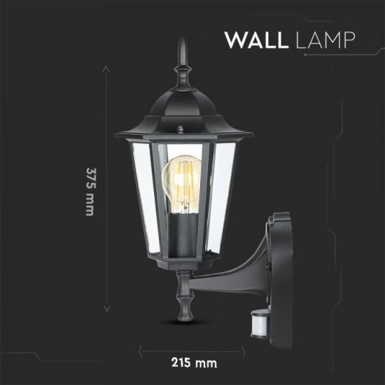 Градински фенер стенен VT-751 Е27 max 60W IP44 черен със сензор
