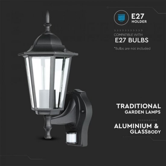 Градински фенер стенен VT-751 Е27 max 60W IP44 черен със сензор