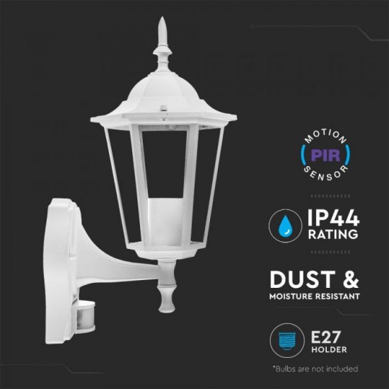 Градински фенер стенен VT-751 Е27 max 60W IP44 бял със сензор