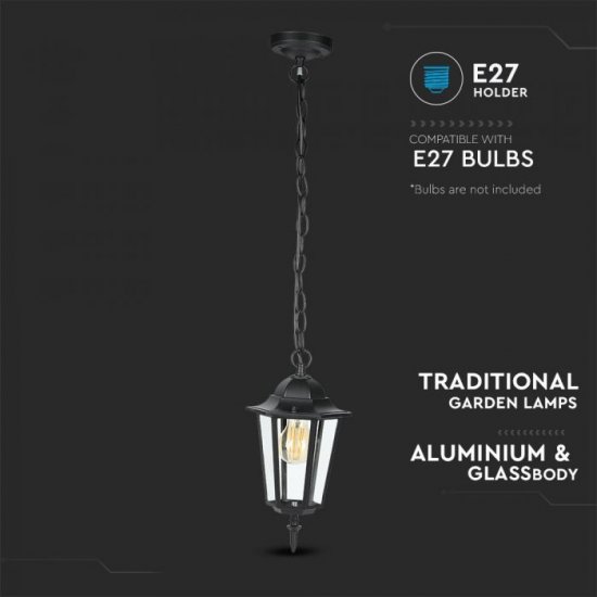 Градински фенер висящ VT-752 Е27 max 60W IP44 черен
