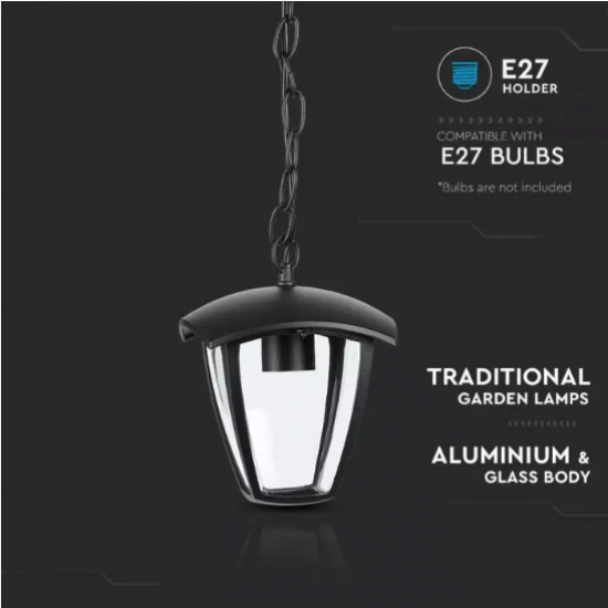 Градински фенер висящ VT-735 Е27 max 40W IP44 черен