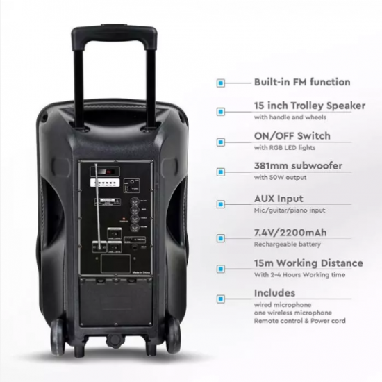 Мобилна Party колона + микрофон VT-6315 50W RGB IP20 + дистанционно управление