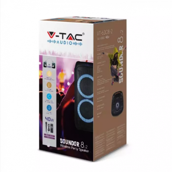 Мобилна Party колона + микрофон VT-6308-2 40W RGB IP20 + дистанционно управление